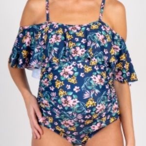 Blue Floral One Piece Maternity Swimsuit